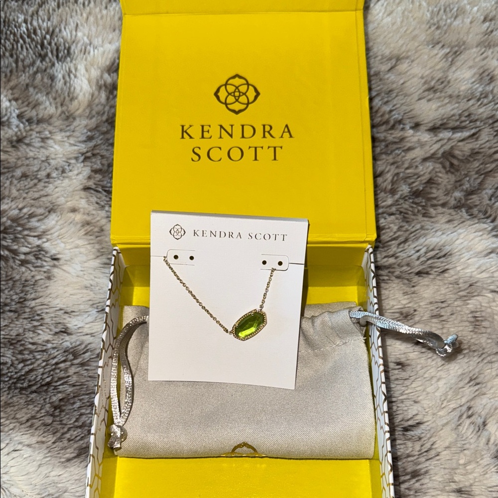 Kendra Scott Gold Necklace with Green Stone